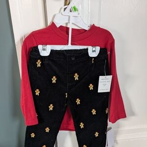 3t Winter Set. Courdoroy Pants And Top With Gingerbread Pattern
